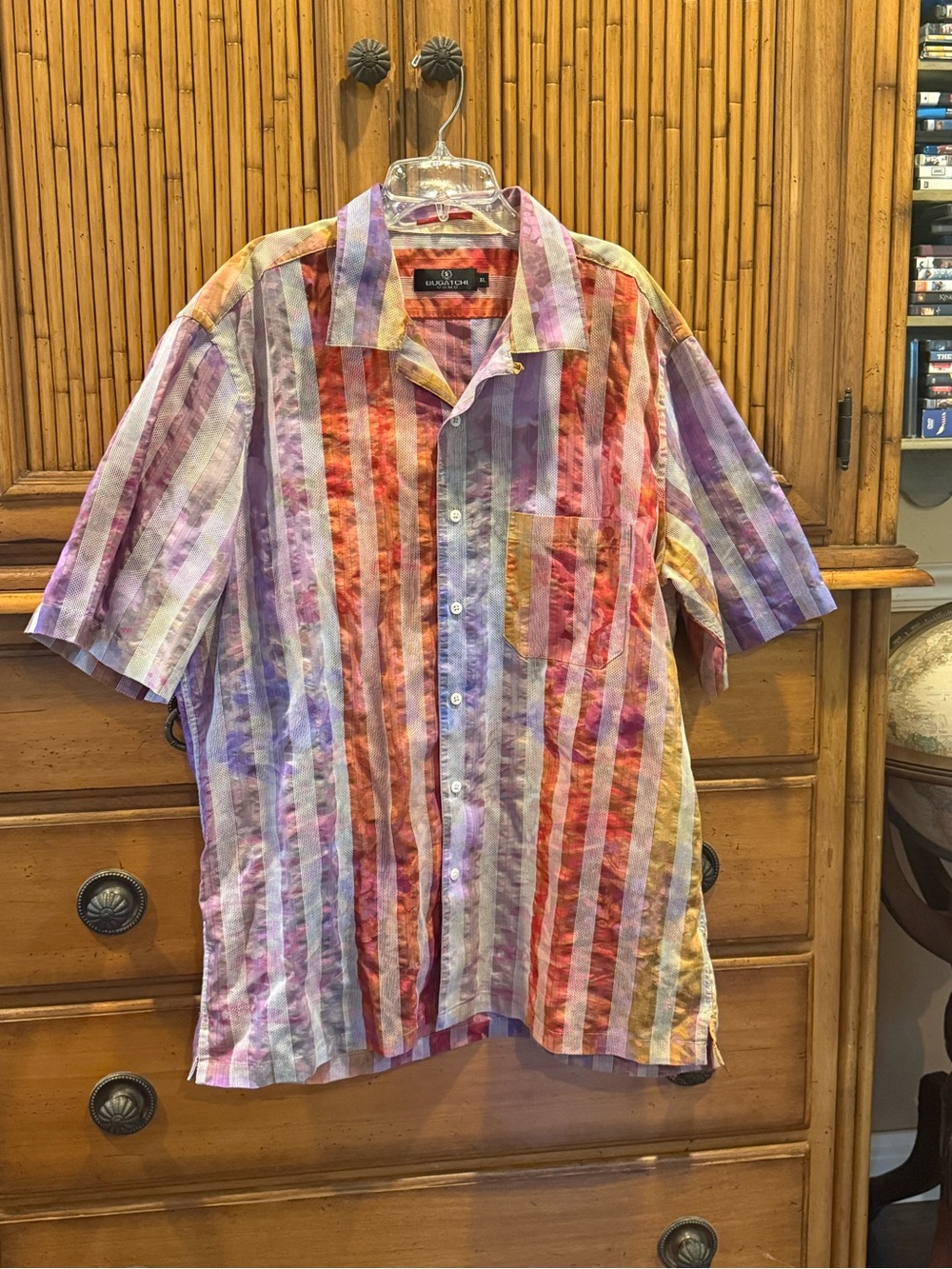 Tommy Bahama Multicolor Vertical Stripe Camp Shirt - Purple, Red, Orange, Cream